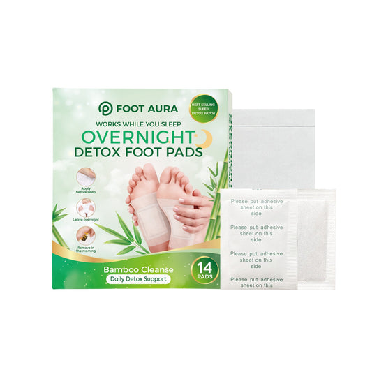 FootAura Overnight Foot Patches – Full Body Detox & Cleanse – Bamboo Vinegar Extract – Purify, Reset & Recharge – 30 Count